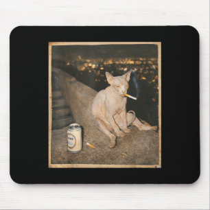 Smoking Sphynx Cat Meme Funny Cat Smoking Cigarett Mouse Pad