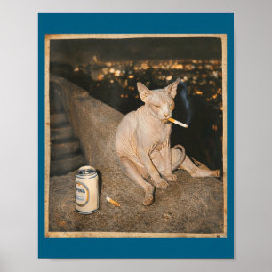 Smoking sphynx cat meme funny cat smoking cigarett poster