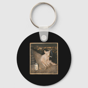 Smoking Sphynx Cat Meme Funny Illustration Keychain