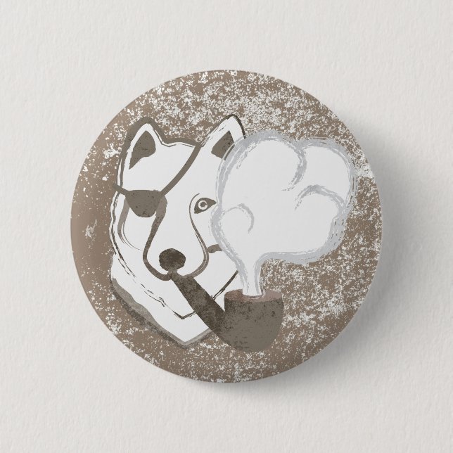 Smoking Wolf 2 Inch Round Button (Front)