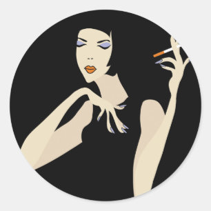 Smoking Woman Classic Round Sticker