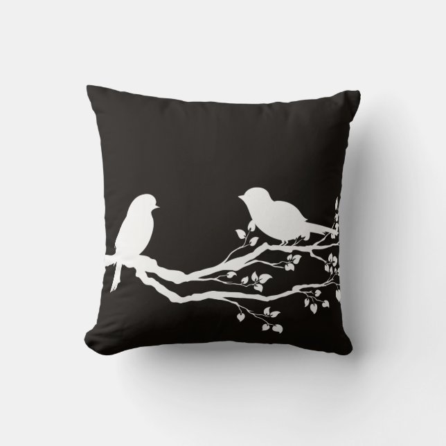 Smoky Black Scenic Resting Birds Throw Pillow (Front)