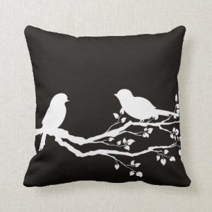 Smoky Black Scenic Resting Birds Throw Pillow