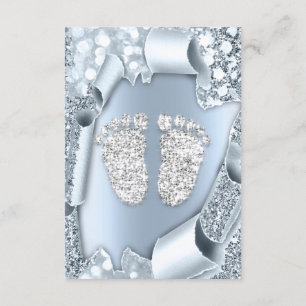 Smoky Blue Baby Shower Feet Boy Girl 3d Glitter Invitation
