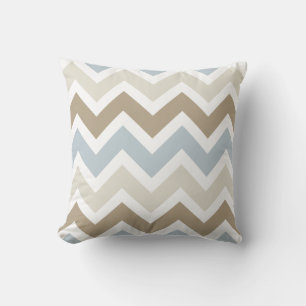 Smoky Blue Grey, Tan, and Brown Chevron Pattern Throw Pillow