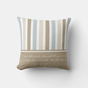 Smoky Blue Grey, Tan, and Brown Stripes Pattern Throw Pillow