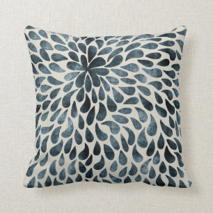 Smoky blue Grey Tie Dye Teardrop Throw Pillow