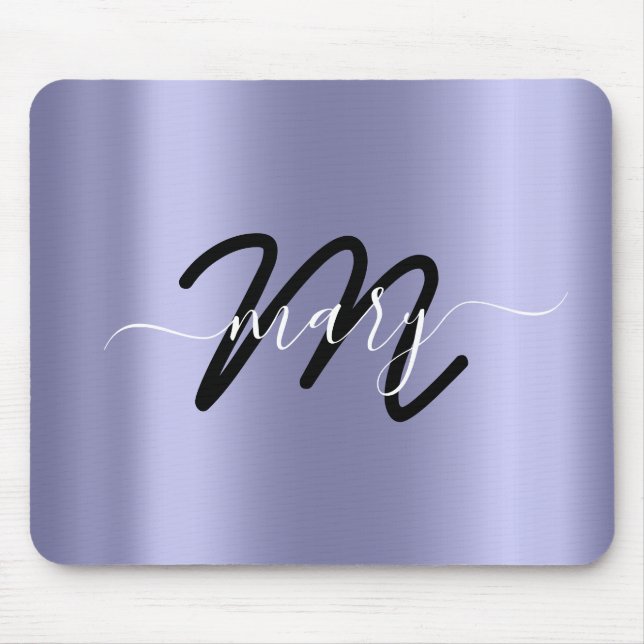 Smoky Blue  Minimal Name Monogram Gray Mouse Pad (Front)