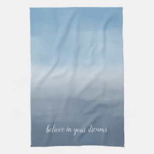 Smoky Blue Ombre Watercolor Kitchen Towel