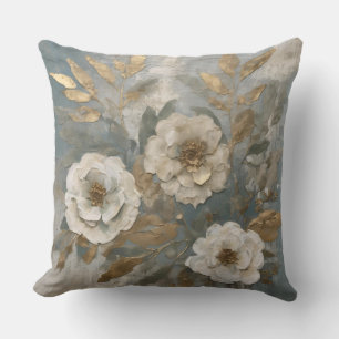Smoky Blue Sage Gold Rustic Floral Throw Pillow