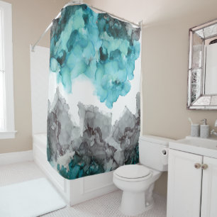 smoky, blue, teal, gray, black, shower curtain