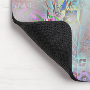 Smoky grainy texture with a mess of curved words mouse pad