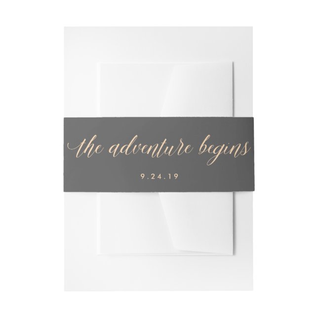 Smoky Grey and Orange The Adventure Begins Wedding Invitation Belly Band (Front Example)