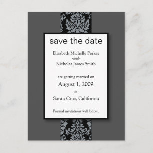 Smoky Grey Baroque Damask Save the Date Postcard