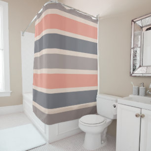 Smoky Grey Beige and Coral Stripes