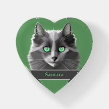 Smoky Grey Nebelung Cat on green with Name