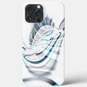 Smoky grey ripples and blue chrome curves on white iPhone 13 pro max case