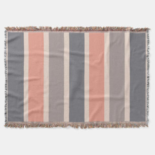 Smoky Grey Stripes with Coral Accent Throw Blanket