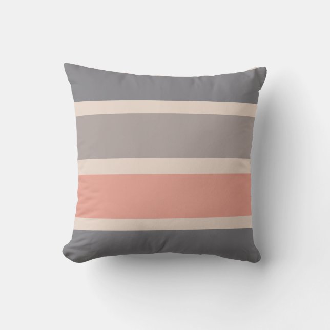 Smoky Grey Stripes with Coral Outdoor Pillow (Front)