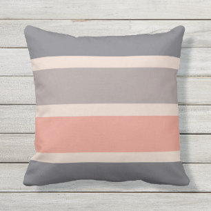 Smoky Grey Stripes with Coral Outdoor Pillow