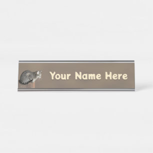 Smoky Grey Tabby Cat Desk Name Plate