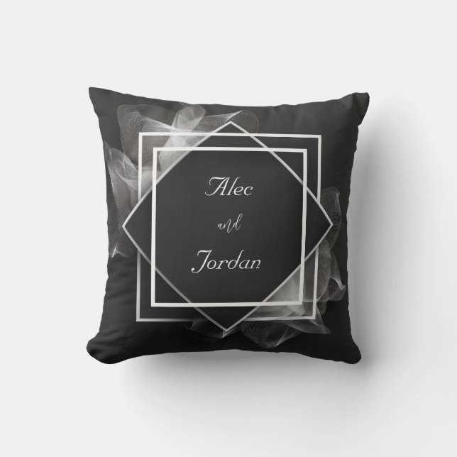 Smoky Mesh Layers Elegant Black Wedding Throw Pillow (Front)