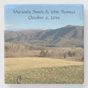Smoky Mountain Cades Cove Wedding Stone Coaster