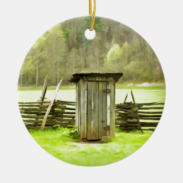 Smoky Mountains Outhouse Ceramic Ornament (Front)