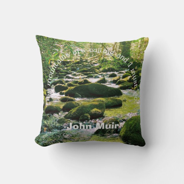 Smoky Mountains Stream - John Muir Quote Throw Pillow (Front)