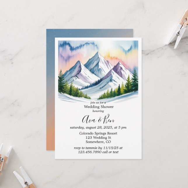 Smoky Mountains Winter Wedding Shower Invitation (Front/Back In Situ)