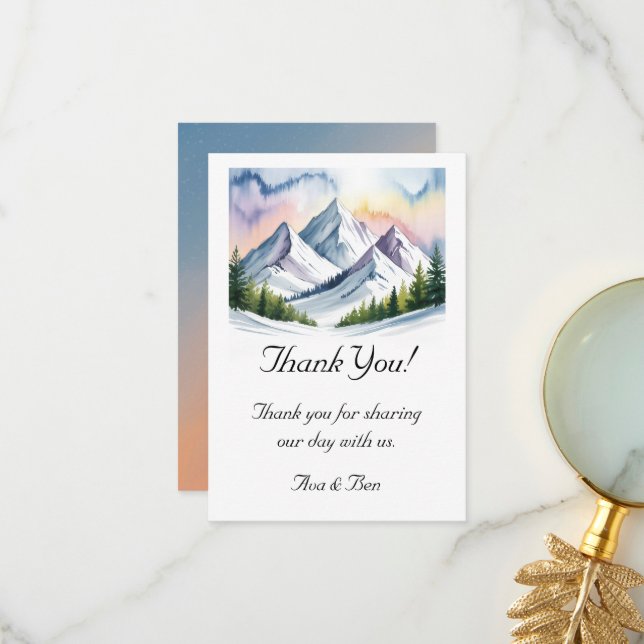 Smoky Mountains Winter Wedding Thank You Card (Front/Back In Situ)