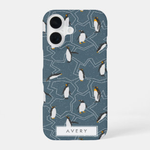 Smoky Navy Penguin Pattern iPhone 16 Case