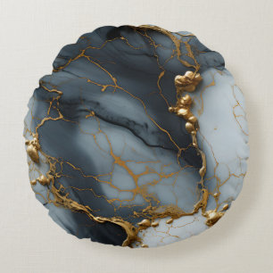Smoky Onyx Marble with Golden Veins Round Pillow