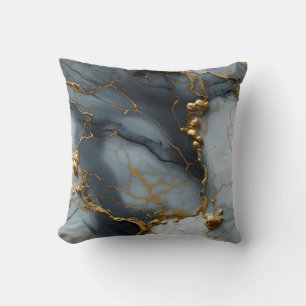 Smoky Onyx Marble with Golden Veins Throw Pillow