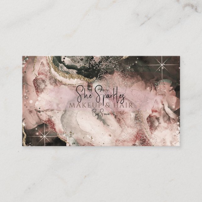 Smoky Pink Watercolor Cosmic Galaxy Sparkle Beauty Business Card (Front)