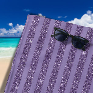 Smoky Plum Glitter Style Horizontal Stripes Beach Towel