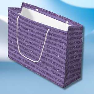 Smoky Plum Glitter Style Horizontal Stripes Large Gift Bag