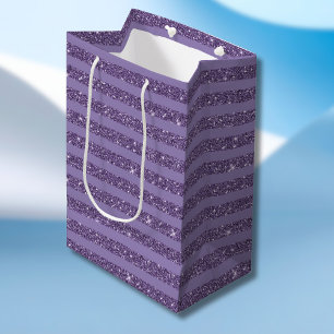 Smoky Plum Glitter Style Horizontal Stripes Medium Gift Bag