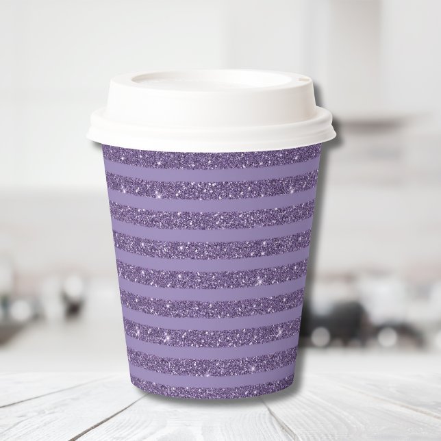 Smoky Plum Glitter Style Horizontal Stripes Paper Cups (Creator Uploaded)