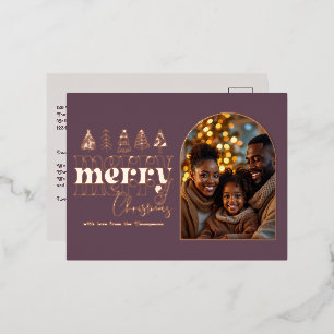 Smoky Plum & Oyster Gray Christmas Photo Foil Holiday Postcard