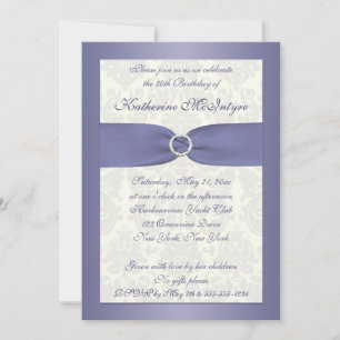 Smoky Purple and Ivory Damask 50th Birthday Invite