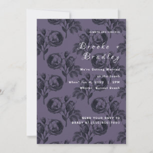 Smoky Purple‑Grey Rose Wedding Invitation