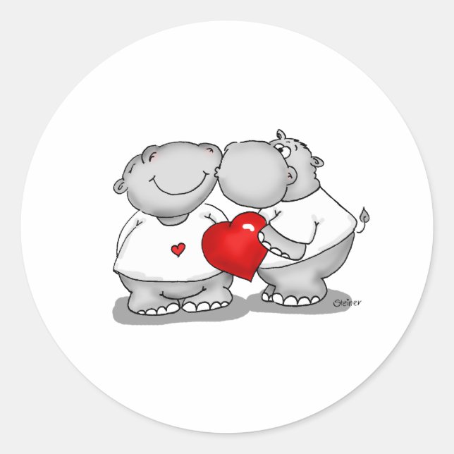 Smooch - Hippo Kiss Valentine's Day Classic Round Sticker (Front)