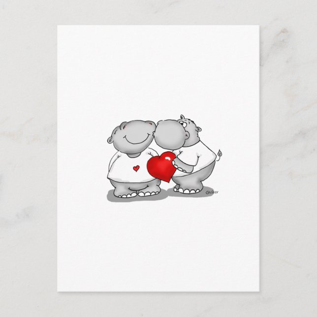 Smooch - Hippo Kiss Valentine's Day Holiday Postcard (Front)