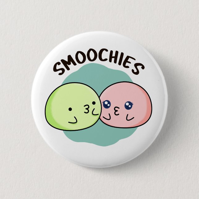 Smoochies Funny Kissing Mochi Pun  2 Inch Round Button (Front)