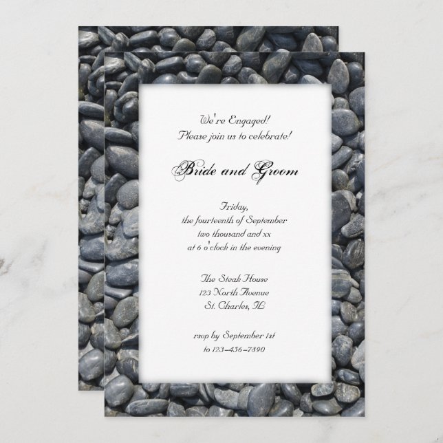 Smooth Black Pebbles Engagement Party Invitation (Front/Back)