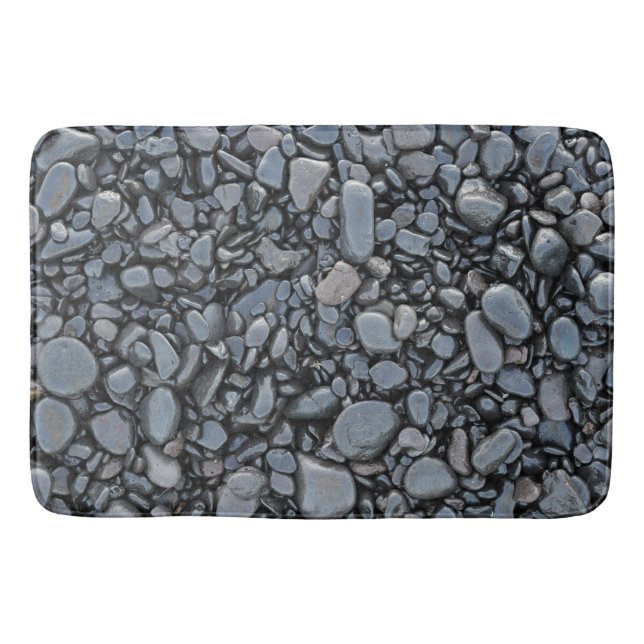Smooth Black Shiny Stones Bath Mat (Front)
