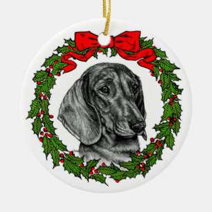 Smooth Coat Dachshund Art by Glenda S. Harlan Ceramic Ornament