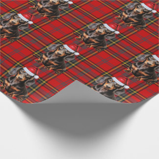 Smooth Coat Dachshund Red Holiday Plaid Christmas Wrapping Paper