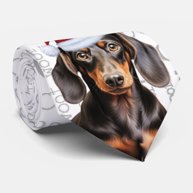 Smooth Coat Dachshund Woof Christmas Dog Lover Tie (Rolled)